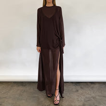 Load image into Gallery viewer, Spring Summer Arrival Mesh See through round Neck Long Sleeve Lace up Bow Split Dress Women