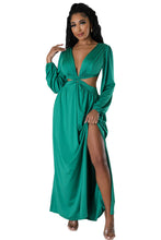 Load image into Gallery viewer, Deep V Plunge Neck Solid Color Long Sleeve Sexy Waist Hollow Out Cutout out Lace up Split Dress Comfortable Skin Friendly Daily Party Women Dress