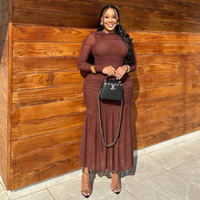Load image into Gallery viewer, Women Clothing Waist Controlled Solid Color Pleated Hip Dress Vertical Swing Office Turtleneck Long Sleeve Dress Tide