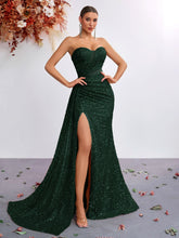 Load image into Gallery viewer, Light Luxury Sequ Tube Top Sexy High Waist Slit Fishtail Evening Dress Cocktail High Grade Socialite Dress
