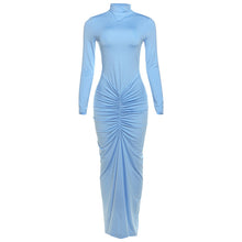 Load image into Gallery viewer, Women Clothing Autumn Solid Color Elegant Slim Slimming Pleated Turtleneck Long Sleeve Dress