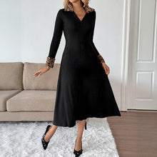 Load image into Gallery viewer, Autumn Winter Retro Elegant Slim Fit V neck Leopard Print Color Matching Dress