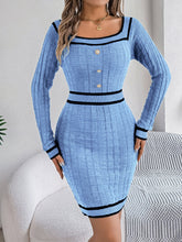 Load image into Gallery viewer, Autumn Winter Elegant Square Collar Button Long Sleeve Sweater Hip Dress Women Clothing
