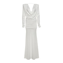Load image into Gallery viewer, Fall Women Clothing Sexy Backless Swing Collar Slim Pleated Solid Color Long Sleeve Dress
