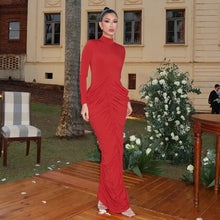 Load image into Gallery viewer, Autumn Winter Women Minimalist Long Sleeve Half Turtleneck Sexy Sheath Backless Solid Color Dress