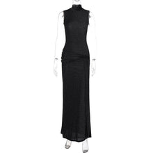Load image into Gallery viewer, Autumn Elegant Slim Turtleneck Sleeveless Stitching Ribbon Bright Silk Dress Women