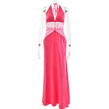 Load image into Gallery viewer, Summer Elegant Deep V Plunge Silky Satin Dress Stitching Halter Waist Tight Sexy Dress