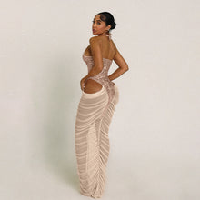 Load image into Gallery viewer, Autumn Winter Women Clothing Fashionable Sequ Stitching Sexy Mesh See through Ruffle Hip Dress