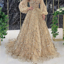 Load image into Gallery viewer, Gold Heavy Industry Beads Luxury Evening Dress Sexy Socialite Aura Queen Maxi Dress
