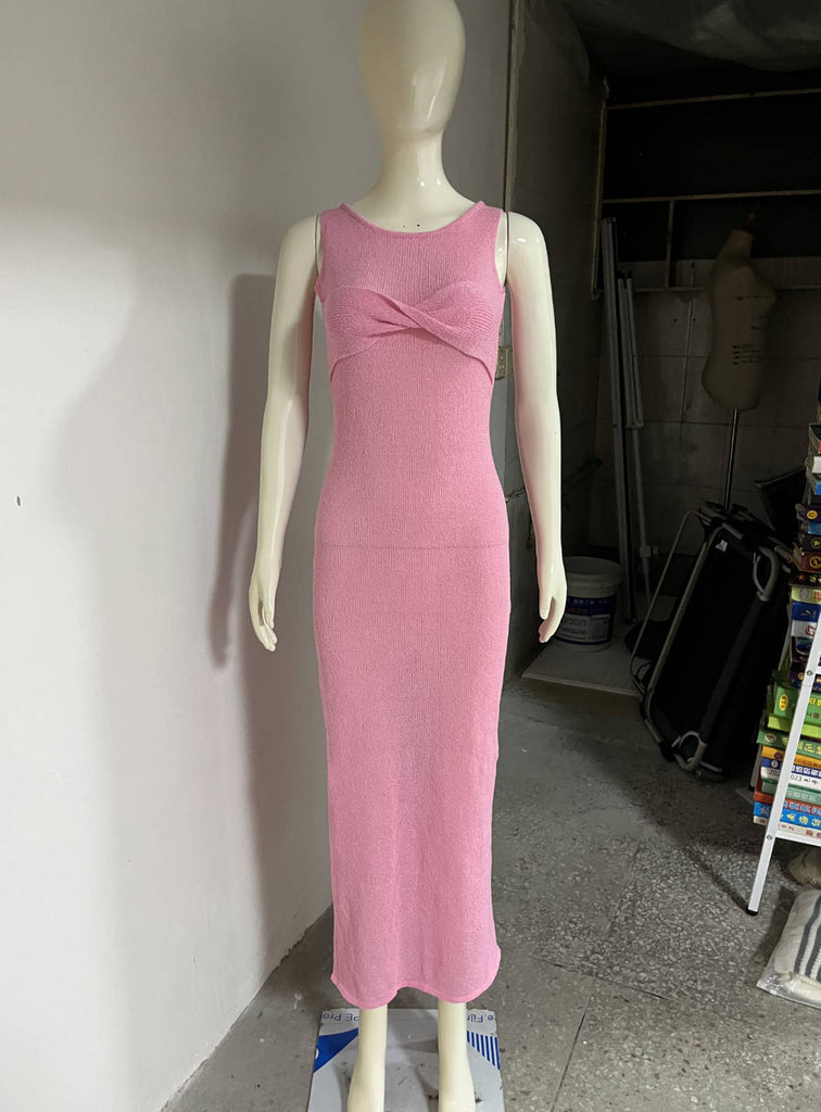 Sleeveless Tight Dress Women round Neck Knitted Solid Color Beach Summer Dress Women Clothing