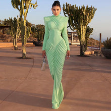 Load image into Gallery viewer, Fall Women Clothing Solid Color Turtleneck Backless Stitching Pleated Slim Fit Dress