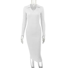 Load image into Gallery viewer, Autumn Winter Women Clothing Midi French Sexy Deep V Plunge Plunge Collared Slimming Dress