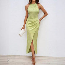 Load image into Gallery viewer, Summer Sexy Adult Lady like Woman Halter Split Backless Solid Color Dress with Lining