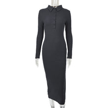 Load image into Gallery viewer, Autumn Winter Women Clothing Sexy Slit Slim Rib Button Long Sleeve Dress