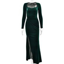 Load image into Gallery viewer, Women Clothing Sexy Slit Square Collar Dress Fashionable Elegant Velvet Pleated Dress
