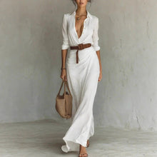 Load image into Gallery viewer, Women Clothing Autumn Elegant Graceful Sexy Solid Color Irregular Asymmetric Pleated Dress with Belt