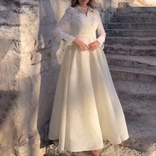 Load image into Gallery viewer, White Front Chest Floral Beads Lace Yarn French Retro Long Sleeve Slim Dress