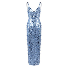 Load image into Gallery viewer, Sequined Blue Sequin V neck Dress with Shoulder Straps Sexy Dress Women Clothing