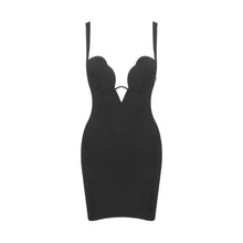 Load image into Gallery viewer, Sexy V neck Strap Zipper Furcal Lower Hem Dress Nightclub Black French Dress