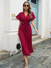 Load image into Gallery viewer, Popular Women Clothing Spring Summer Casual Ruffle Sleeve Lace-up Large Pleated Chiffon Dress