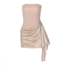 Load image into Gallery viewer, Women Clothing Autumn Satin Stitching Graceful Tube Top Sheath Pleated Slim Dress for Women