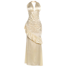 Load image into Gallery viewer, Autumn Winter Women Clothing Solid Color V neck Halter Backless Slim Pleated Dress Elegant Dress