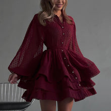 Load image into Gallery viewer, Short A Word Dress Women Elegant Collared Long Sleeve Single Breasted Lace up Shirt Dress
