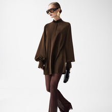 Load image into Gallery viewer, Women Clothing Autumn Stand up Collar Long Sleeved Lace up A line Short Dress