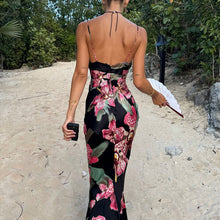 Load image into Gallery viewer, French Women Clothing V neck Strap Slim Fit Figure Flattering Maxi Dress Vintage Printed Court Advanced Dress