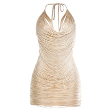 Load image into Gallery viewer, Autumn Winter Women Tassel Halter Lace up Sexy Deep V Plunge neck Hip Sexy Dress