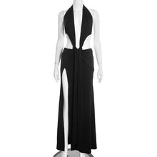 Load image into Gallery viewer, Women Clothing Spring Solid Color Halter Sleeveless Sexy Backless Deep V Plunge Ribbon Maxi Dress