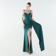 Load image into Gallery viewer, Deep V Plunge Waist Tight High Slit Sequin Embroidered Strap Slim Fit Elegant Evening Dress