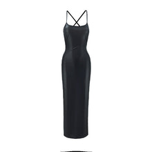 Load image into Gallery viewer, Women Clothing Sexy Faux Leather Sexy U Neck Cross Lace-up Backless Sheath Maxi Dress