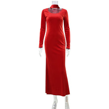Load image into Gallery viewer, Autumn Winter Long Sleeves Hepburn Socialite with Scarf Slim Fit Red Long Formal Dress Women
