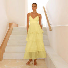 Load image into Gallery viewer, Sexy Backless Spaghetti Straps Cake Pleated Lace up Evening Party Dress Slim Fit Dress Women