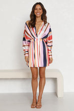 Load image into Gallery viewer, Autumn V neck Long Sleeve Color Striped Slim Dress for Women