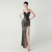 Load image into Gallery viewer, Bead Tube Craft Boning Corset Lace Waist Controlled Sequined Slim Slimming Cocktail Evening Dress
