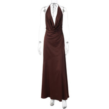 Load image into Gallery viewer, Women Sexy Low Cut Deep V Plunge neck Halter Lace up Bare Back Waist Slimming Evening Dress