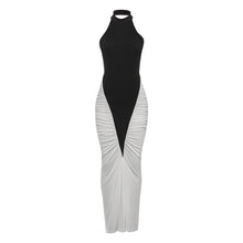 Load image into Gallery viewer, Summer Women Clothing Sexy Halter Backless Pleated Contrast Color Slim Fit Sheath Dress