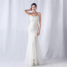 Load image into Gallery viewer, Ostrich Feather Positioning Floral Cutting Wedding Annual Meeting Tube Top Sequin Gauze Evening Dress