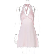 Load image into Gallery viewer, French Fashionable Women Clothing Sexy Hollow Out Cutout out Backless Deep V Plunge Stitching Lace Trim Short Halter Dress