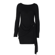 Load image into Gallery viewer, Women Clothing Autumn Solid Color Elegant Sexy Backless Long Sleeve Ribbon Dress Women