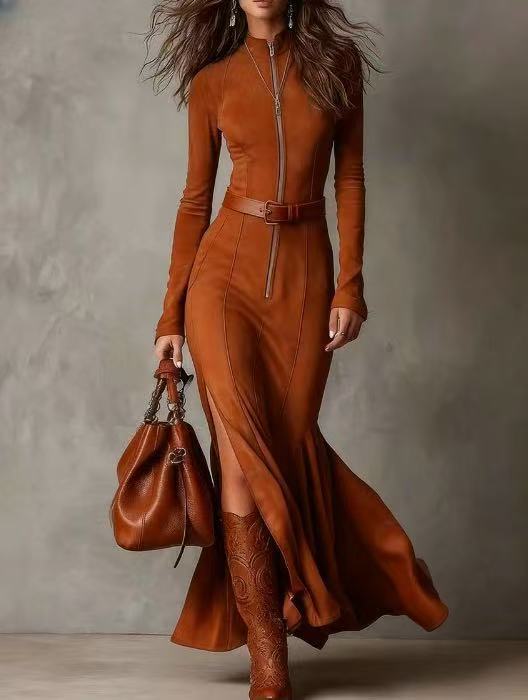 Fall Elegant Graceful Zipper Collared Jumpsuit