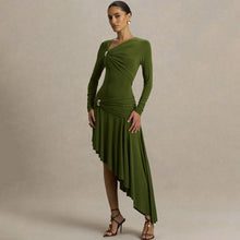 Load image into Gallery viewer, Autumn Winter Graceful Fashionable Women Slim Dress Sexy Pleated Irregular Asymmetric Maxi Dress