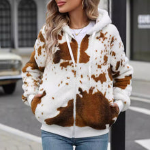 Load image into Gallery viewer, Flash Velvet Autumn Winter Women Clothing Hooded Zipper Plush Printed Cardigan