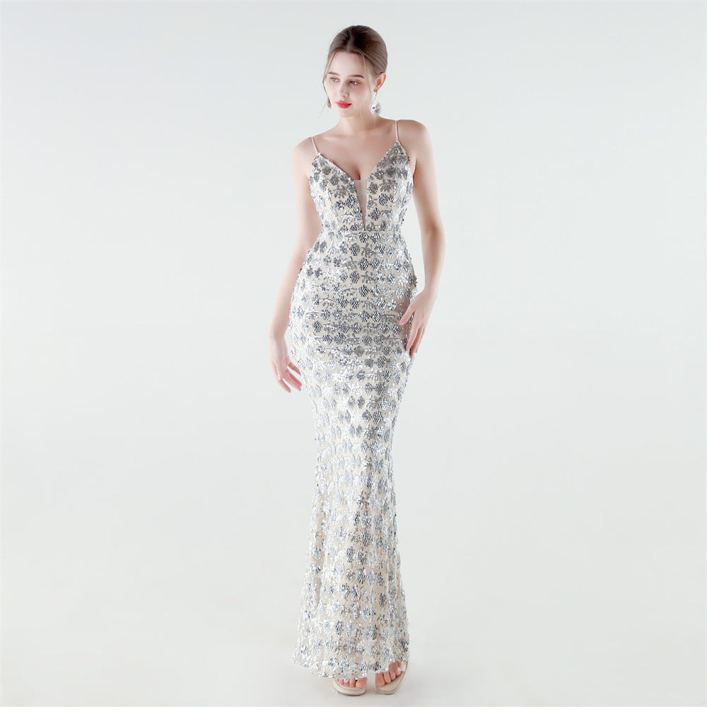 Heavy Industry Sequin Slim Deep Fishtail Evening Dress