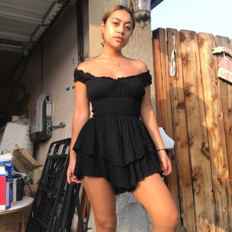Women Summer Dress Wooden Ear MiuMiu Bag Sleeve Cinched Bodycon Irregular Asymmetric Hem Tiered Dress