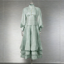 Load image into Gallery viewer, Spring Elegant Retro Lantern Sleeve Breasted Ruffled Maxi Dress Waist Slimming Dress