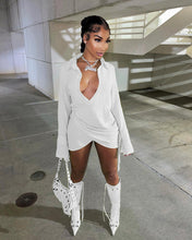 Load image into Gallery viewer, Fall Wome Clothing Sexy Pleated Criss Cross Shirt Dress Women Clothing