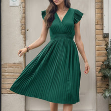 Load image into Gallery viewer, Summer Women Pleated Short Sleeve Solid Color Dress